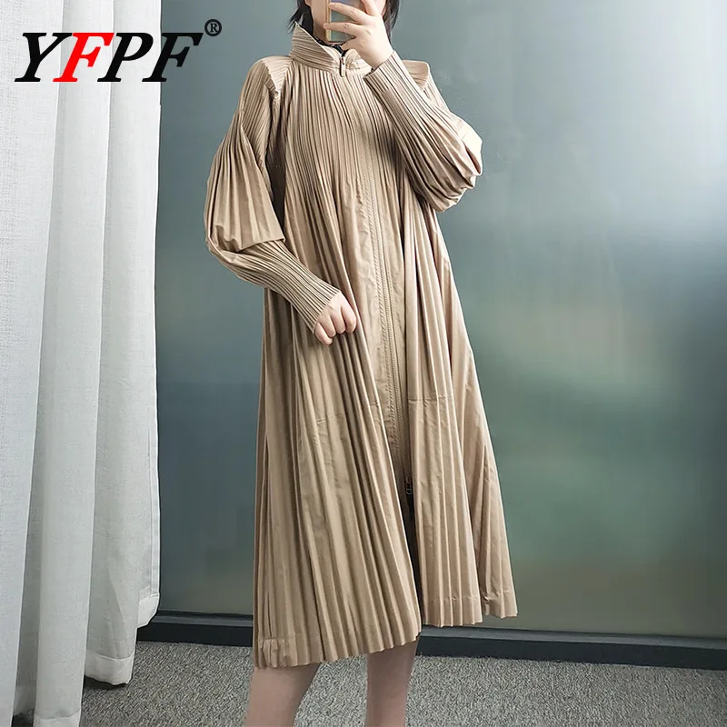 YFPF 202, осенне-зимнее новое платье, женское плиссированное платье Miyake с воротником-стойкой на молнии, однотонные платья трапециевидной формы, модная одежда
YFPF 202, осенне-зимнее новое платье, женское плиссированное платье Miyake с воротником-стойкой на молнии, однотонные платья трапециевидной формы, модная одежда