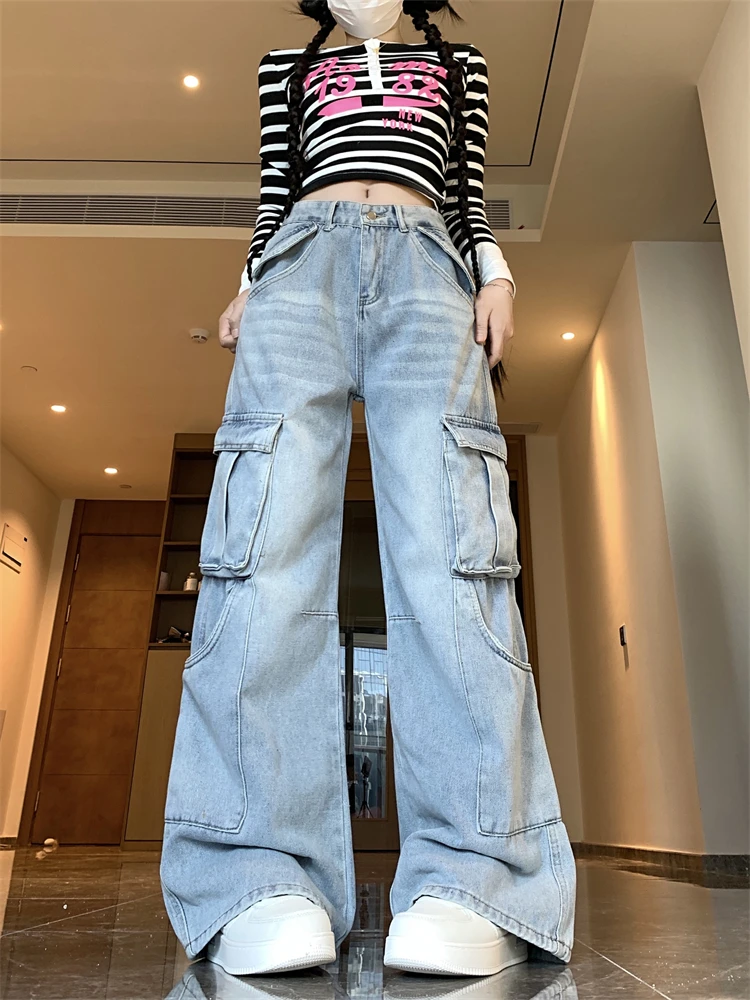 Women's Pocket Decoration Vintage Straight Wide Legs Jeans Cool Girl High Waisted Streetwear Trouser Female Casual Denim Pants
Women's Pocket Decoration Vintage Straight Wide Legs Jeans Cool Girl High Waisted Streetwear Trouser Female Casual Denim Pants