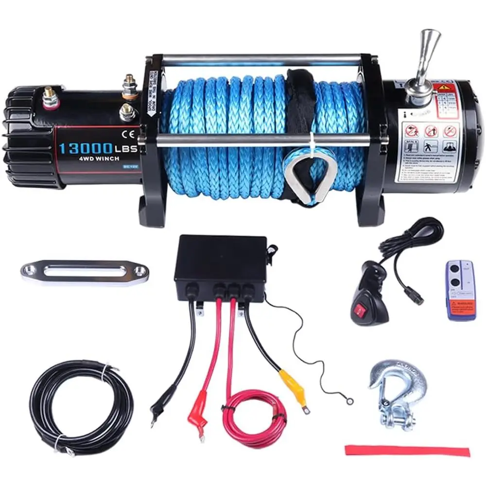 12V 13000 lb Electric Winch with Synthetic Rope, Wired Handle, and Corded Control for Truck, SUV, and Roadside Use
12V 13000 lb Electric Winch with Synthetic Rope, Wired Handle, and Corded Control for Truck, SUV, and Roadside Use