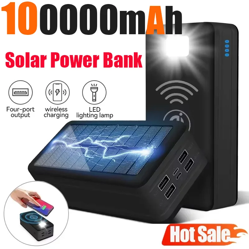 100000mAh 120W Solar Power Bank 4USB Large Capacity External Battery Mobile Phone Wireless Fast Charging Mobile Phone Accessory
100000mAh 120W Solar Power Bank 4USB Large Capacity External Battery Mobile Phone Wireless Fast Charging Mobile Phone Accessory