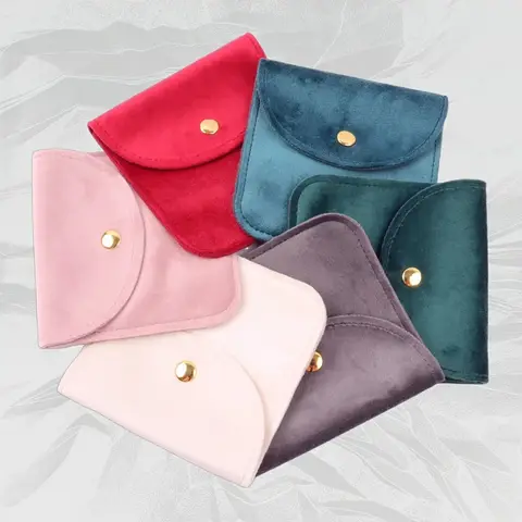 Small Velvet Jewelry Pouch with Snap Button Soft Microfiber Jewelry Packaging Bag Mini Earring Ring Necklace Organizer Storage