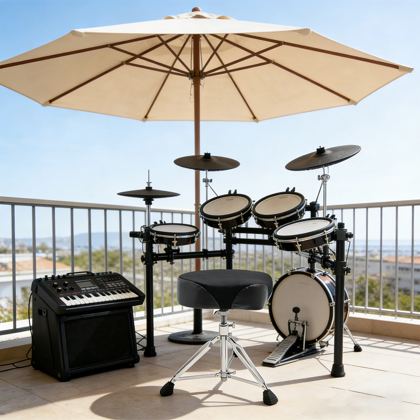 Drum Stools, Height Adjustable 17.72-26.77" Drum Throne with Sponge Cushion, Ergonomic Seat for Drummers, Folding Tripod Base
Drum Stools, Height Adjustable 17.72-26.77" Drum Throne with Sponge Cushion, Ergonomic Seat for Drummers, Folding Tripod Base