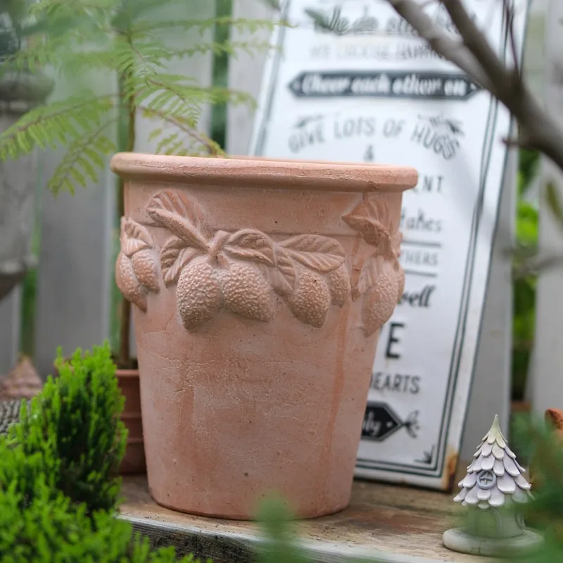 Handmade coarse pottery red pottery flower pot relief three-dimensional lemon pot natural retro style breathable water permeable
Handmade coarse pottery red pottery flower pot relief three-dimensional lemon pot natural retro style breathable water permeable