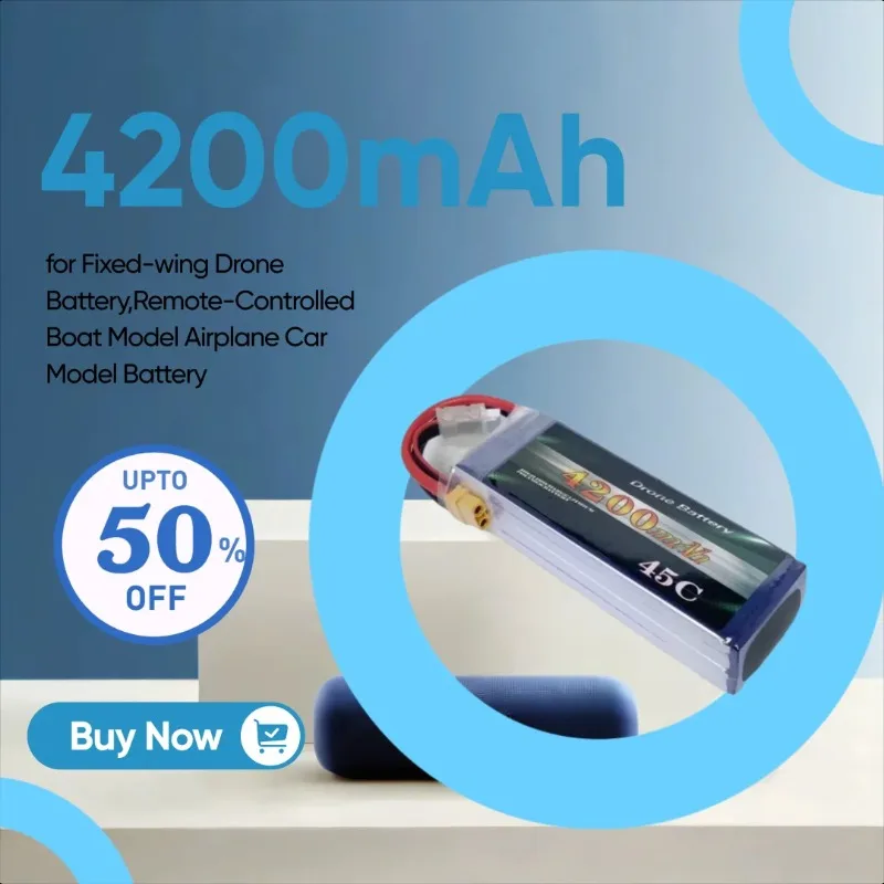 4200mAh 45C 7.4V/11.1V/14.8V/22.2V for Fixed-wing Drone Battery,Remote-Controlled Boat Model Airplane Car Model Battery
4200mAh 45C 7.4V/11.1V/14.8V/22.2V for Fixed-wing Drone Battery,Remote-Controlled Boat Model Airplane Car Model Battery