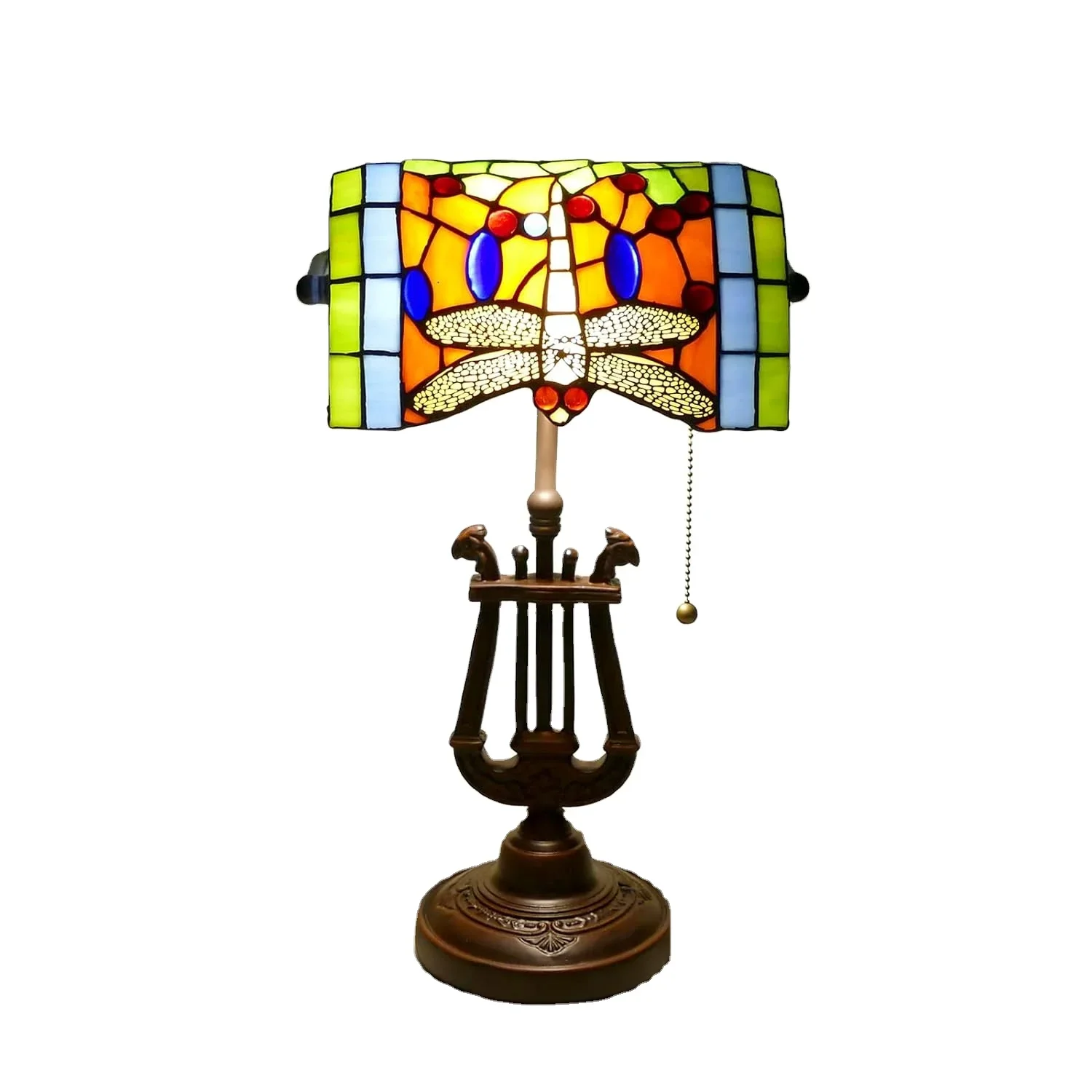 Antique Home Decor Stained Glass Tiffany Dragonfly Lampshade Banker Light with Pull Chain Vintage Table Desk Lamp for Bedroom
Antique Home Decor Stained Glass Tiffany Dragonfly Lampshade Banker Light with Pull Chain Vintage Table Desk Lamp for Bedroom