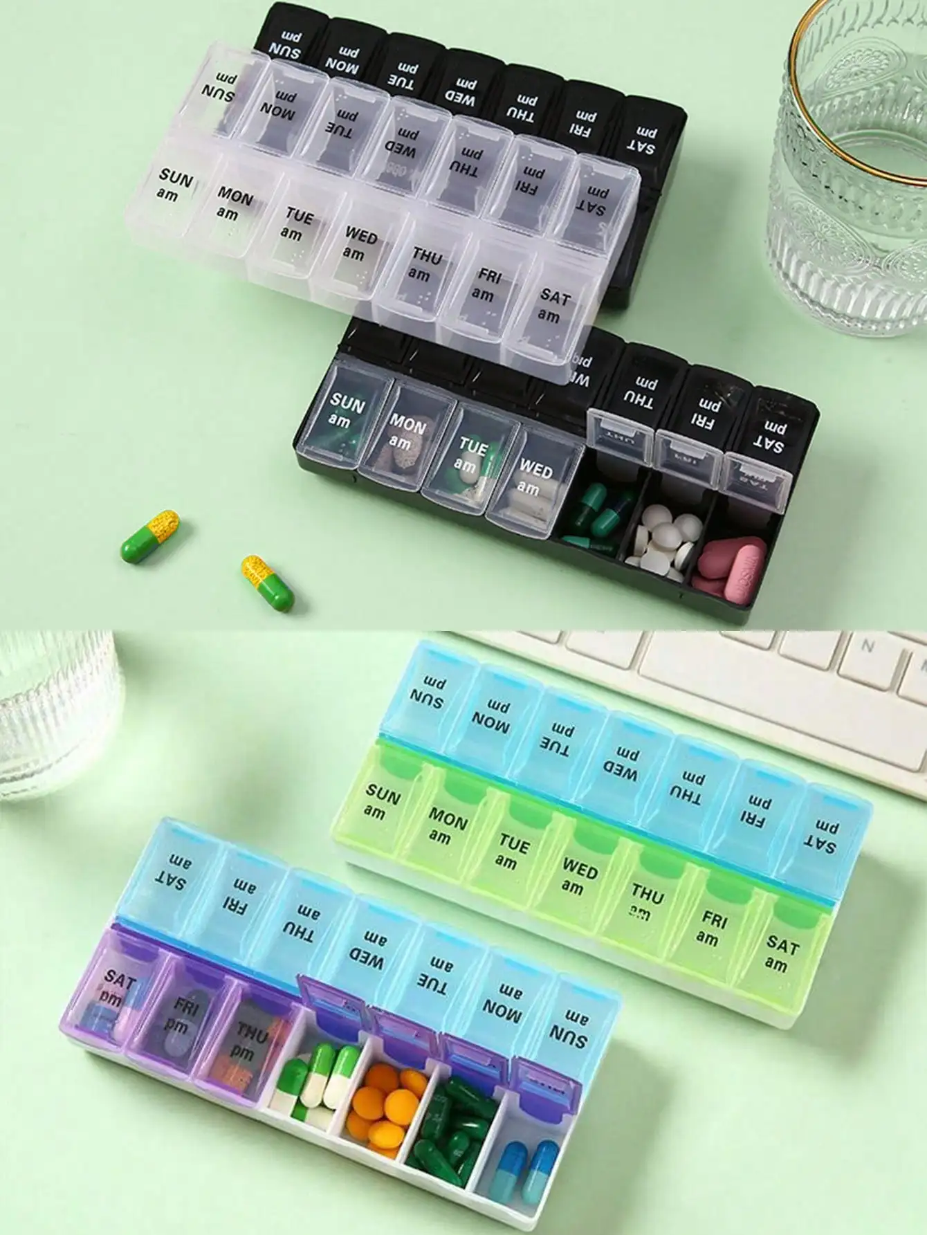 14-Grid Color Pill Box Portable Weekly Organizer Mini Storage Case Monday To Sunday Dividers Travel Handbag Use For Daily Vitamins Medicines Supplements Health Care Accessories
14-Grid Color Pill Box Portable Weekly Organizer Mini Storage Case Monday To Sunday Dividers Travel Handbag Use For Daily Vitamins Medicines Supplements Health Care Accessories