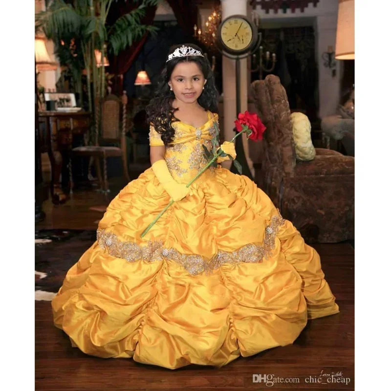 Customized Gold Flower Girl Dresses For Wedding Satin Shiny Crystal Luxury Princess Birthday Party First Communion Holy Gown
Customized Gold Flower Girl Dresses For Wedding Satin Shiny Crystal Luxury Princess Birthday Party First Communion Holy Gown