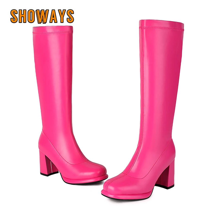 Silver Women Stretch Knee High Boots Chunky Heels Round Toe Rosy Red Dress Party Lady Winter Elastic Slip-on Platform Long Boots
Silver Women Stretch Knee High Boots Chunky Heels Round Toe Rosy Red Dress Party Lady Winter Elastic Slip-on Platform Long Boots
