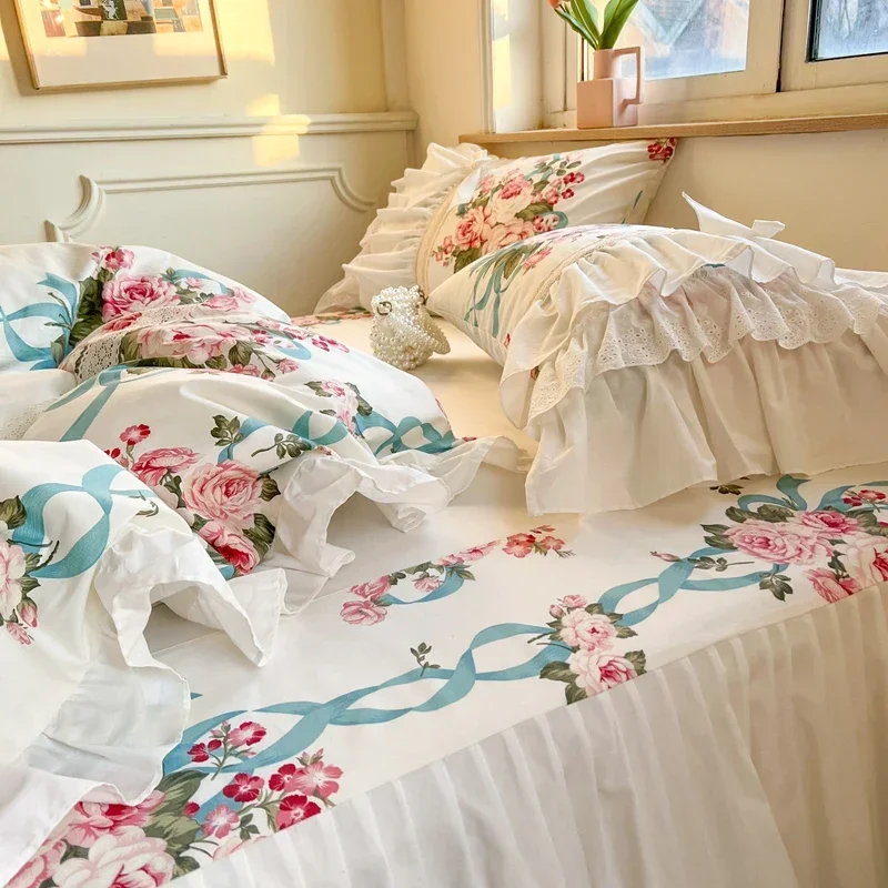 White Lace Flowers Printed Duvet Cover Set 100% Cotton Korean Style Princess Ruffles Bedding Bed Skirt Bedspread Pillowcases
White Lace Flowers Printed Duvet Cover Set 100% Cotton Korean Style Princess Ruffles Bedding Bed Skirt Bedspread Pillowcases