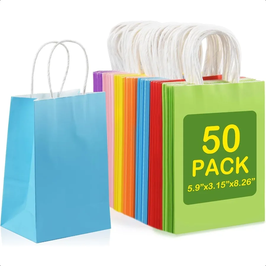 50 Pcs Paper Gift Bags 5.9x3.15x8.26 Inch Colorful Kraft Paper Party Favor Bags with Handles for Wedding Birthday Retail Shoppi
50 Pcs Paper Gift Bags 5.9x3.15x8.26 Inch Colorful Kraft Paper Party Favor Bags with Handles for Wedding Birthday Retail Shoppi