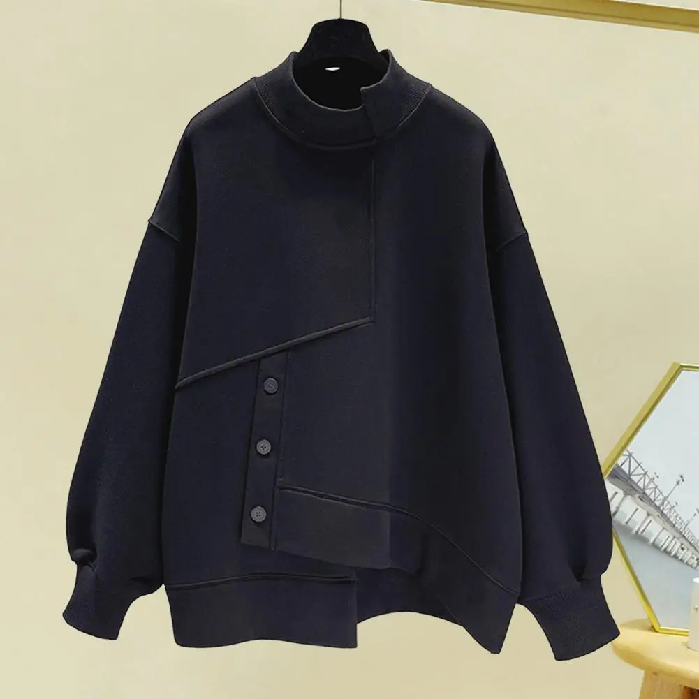 Autumn Winter Solid Color Sweatshirt Half High Collar Long Sleeve Irregular Hem Pullover Tops Buttons Decor Tops Streetwear
Autumn Winter Solid Color Sweatshirt Half High Collar Long Sleeve Irregular Hem Pullover Tops Buttons Decor Tops Streetwear