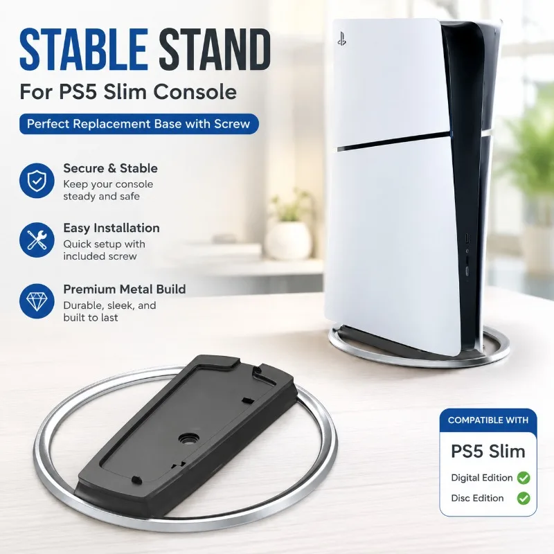 Alloy Vertical Stand for PS5 PS5 Slim Pro Console Upright Cooling Base Holder Improve Air Circulation Prevent Overheat Stable
Alloy Vertical Stand for PS5 PS5 Slim Pro Console Upright Cooling Base Holder Improve Air Circulation Prevent Overheat Stable