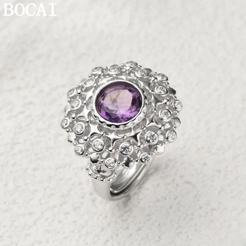 BOCAI S925 Sterling Silver Charms Rings for Women New Fashion Hollow Little Flowers Natural Amethyst Zircon Jewelry
BOCAI S925 Sterling Silver Charms Rings for Women New Fashion Hollow Little Flowers Natural Amethyst Zircon Jewelry