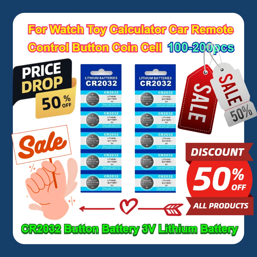 For Watch Toy Calculator Car Remote Control Button Coin Cell 100-200PCS CR2032 CR 2032 Button Battery 3V Lithium Battery
For Watch Toy Calculator Car Remote Control Button Coin Cell 100-200PCS CR2032 CR 2032 Button Battery 3V Lithium Battery