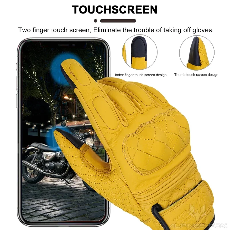 Retro Style Motorcycle Gloves Genuine Leather Full Finger Touch Screen Men Women Black & Yellow Protective Guard Motorbike Gear
Retro Style Motorcycle Gloves Genuine Leather Full Finger Touch Screen Men Women Black & Yellow Protective Guard Motorbike Gear