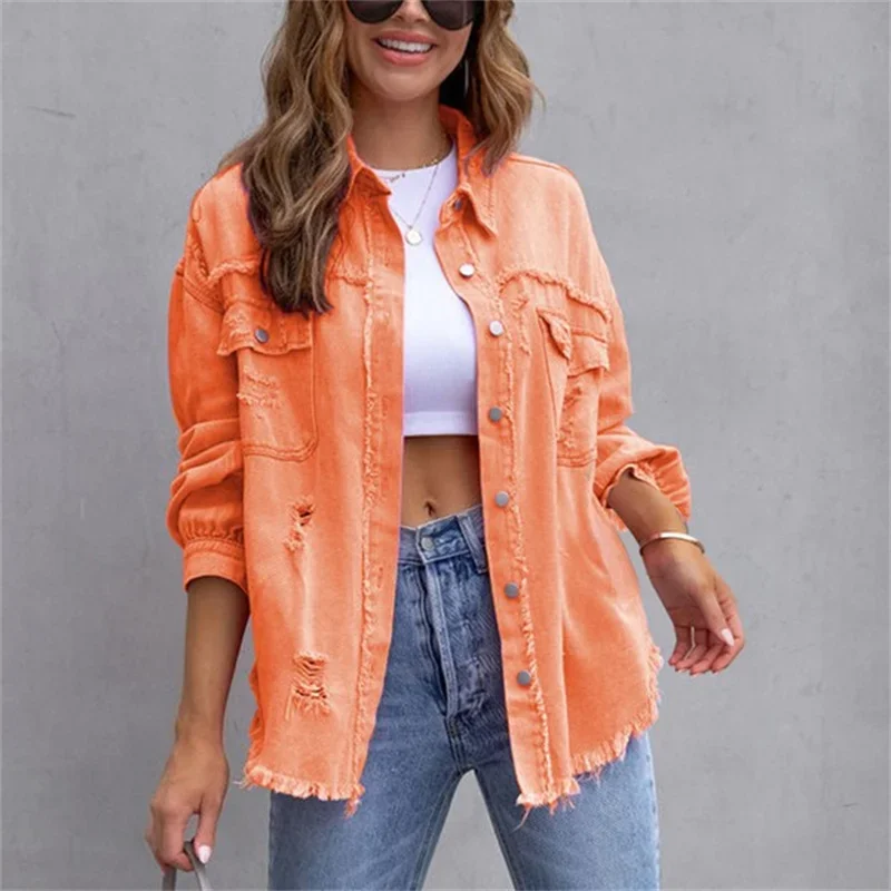 Fashion Broken Holes Solid Color Denim Jacket Ladies Comfortable Casual Loose Button Cardigan Coat Streetwear Women's Outerwear
Fashion Broken Holes Solid Color Denim Jacket Ladies Comfortable Casual Loose Button Cardigan Coat Streetwear Women's Outerwear