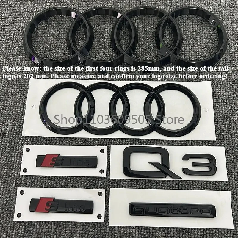 Suitable for refitting Audi Q3 2013-2022 Sline side label sticker Quattro ABS four-ring logo accessories.
Suitable for refitting Audi Q3 2013-2022 Sline side label sticker Quattro ABS four-ring logo accessories.