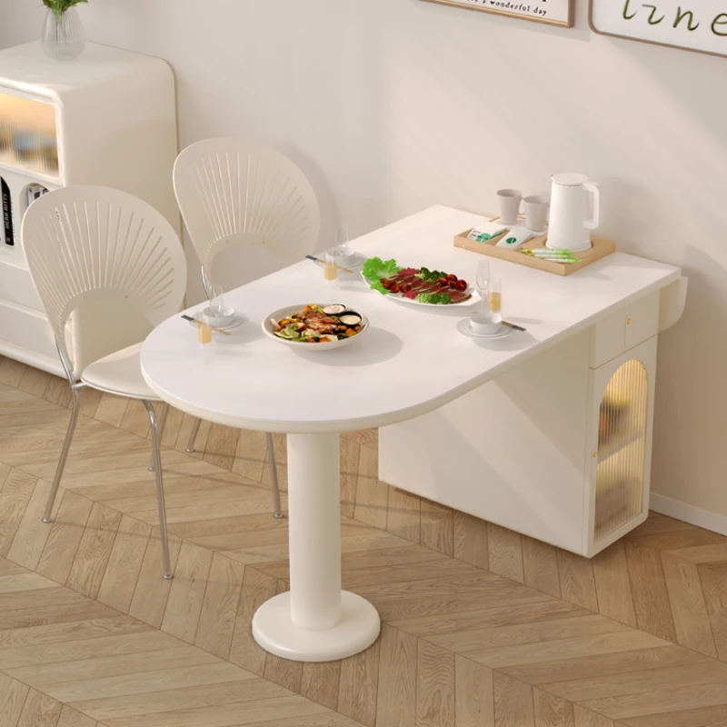 Cream wind rock board folding dining table, dining et, integrated small household island table, elliptical
Cream wind rock board folding dining table, dining et, integrated small household island table, elliptical
