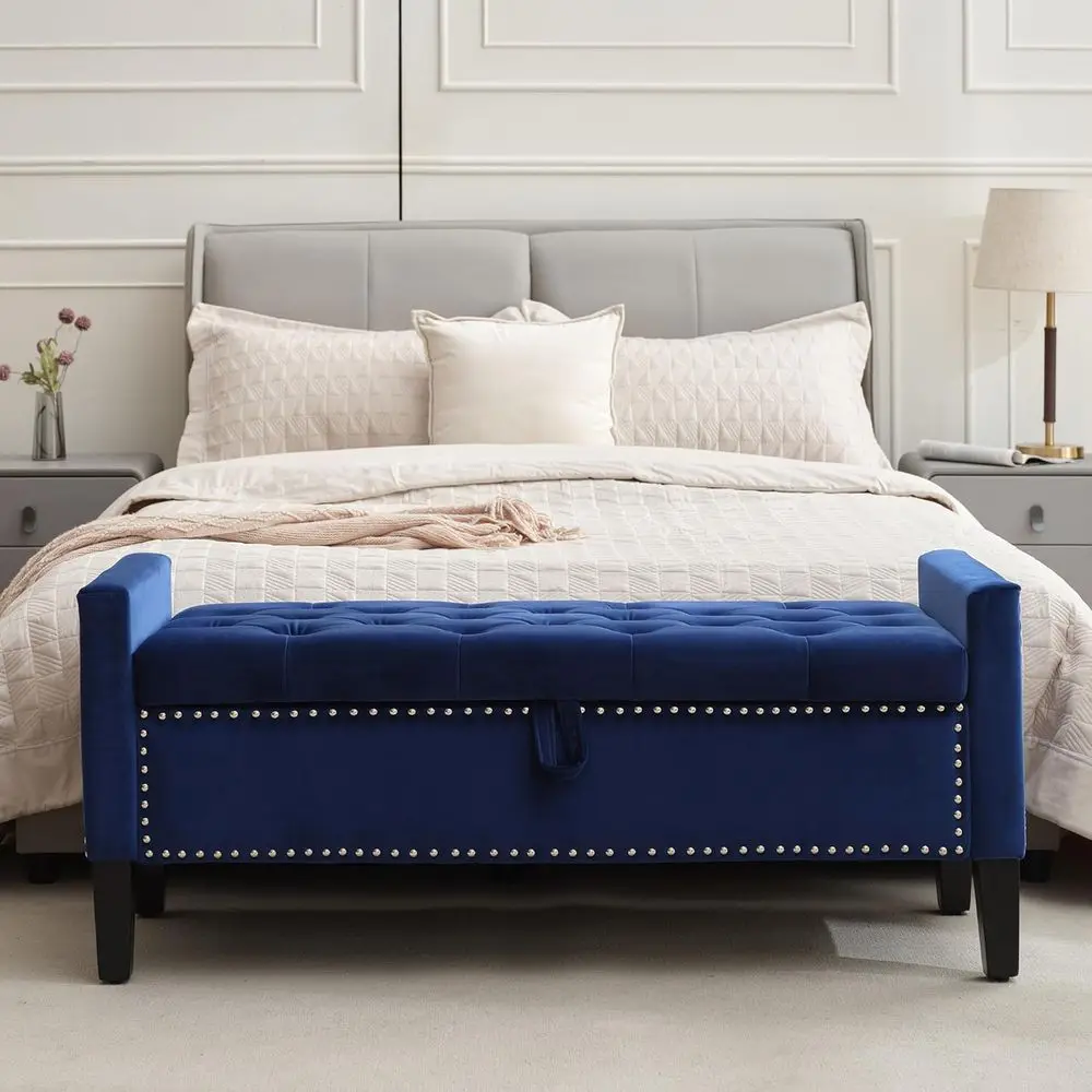 Upholstered Button-Tufted Ottoman Bench, 46 Blue, End of Bed or Entryway Storage
Upholstered Button-Tufted Ottoman Bench, 46 Blue, End of Bed or Entryway Storage