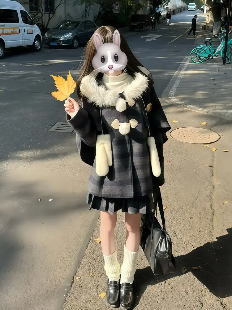 Japan Woolen Coat JK Uniform School Supply Sense Winter Plaid Hooded Coat Cloak Woolen Coat + Pleated Skirt
Japan Woolen Coat JK Uniform School Supply Sense Winter Plaid Hooded Coat Cloak Woolen Coat + Pleated Skirt
