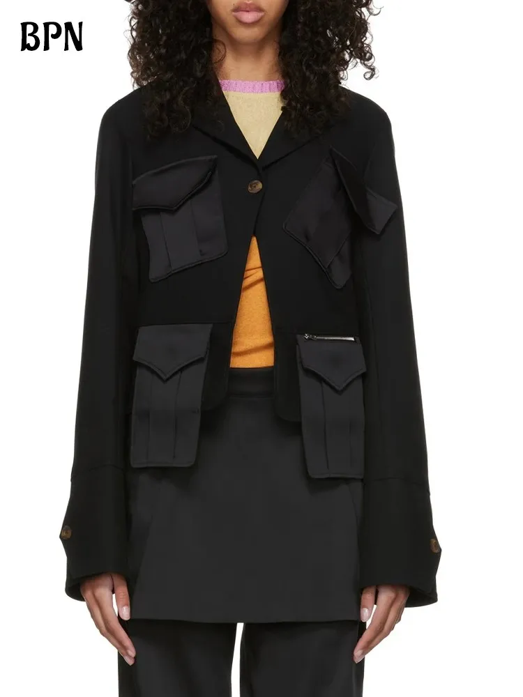 BPN Patchwork Pockets Blazers For Women Notched Collar Long Sleeve Spliced Single Button Casual Loose Blazer Female Fashion New
BPN Patchwork Pockets Blazers For Women Notched Collar Long Sleeve Spliced Single Button Casual Loose Blazer Female Fashion New