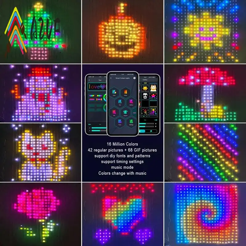 A20F-Graffiti APP Curtain Lights RGB Phantom Colour Point Control Lights Ambient Lights Curtain Light String With US Plug
A20F-Graffiti APP Curtain Lights RGB Phantom Colour Point Control Lights Ambient Lights Curtain Light String With US Plug