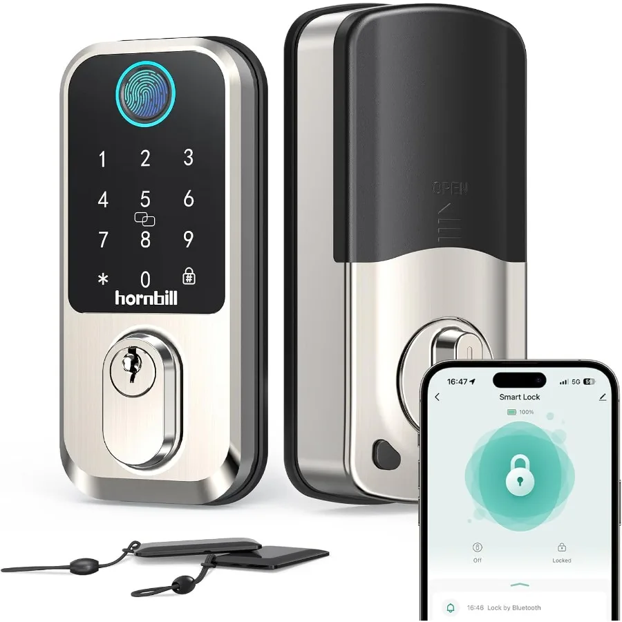 Wi-Fi Smart Deadbolt Keyless Entry: 9-in-1 Hornbill Smart Lock for Front Door Smart Deadbolt Lock Electronic Keypad Code Finger
Wi-Fi Smart Deadbolt Keyless Entry: 9-in-1 Hornbill Smart Lock for Front Door Smart Deadbolt Lock Electronic Keypad Code Finger