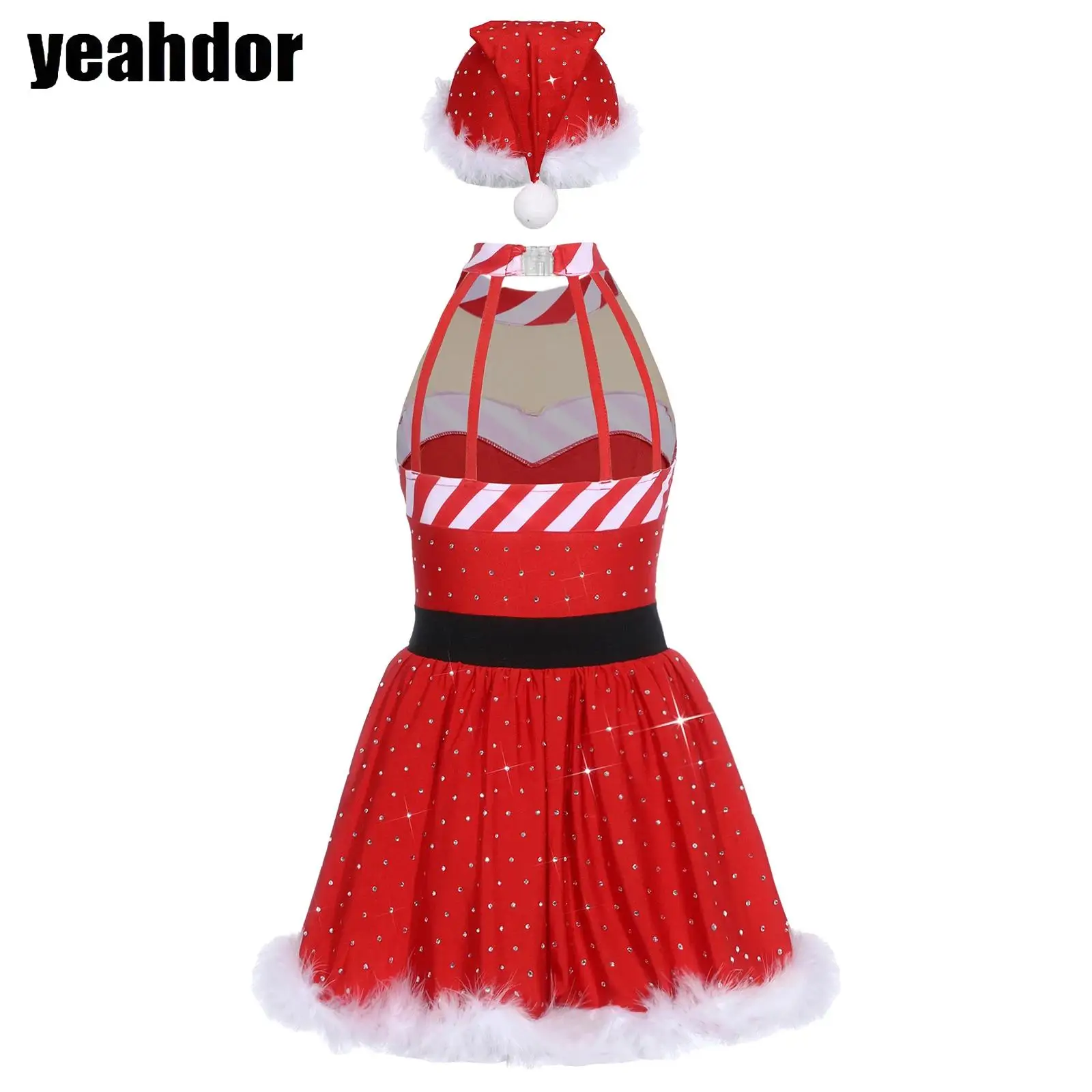 Girls Christmas Dance Costume Rhinestones Candy Cane Striped Ballet Tutu Dance Dress Sleeveless Mesh Leotard Dress +Hat New Year
Girls Christmas Dance Costume Rhinestones Candy Cane Striped Ballet Tutu Dance Dress Sleeveless Mesh Leotard Dress +Hat New Year