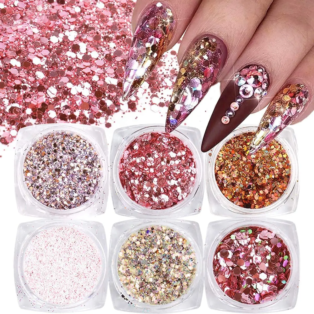 6Boxes/Set Holographic Nail Glitter Mermaid Powder Flakes Shiny Charms Hexagon Sparkly Nail Art Pigment Dust Decoration Manicure
6Boxes/Set Holographic Nail Glitter Mermaid Powder Flakes Shiny Charms Hexagon Sparkly Nail Art Pigment Dust Decoration Manicure