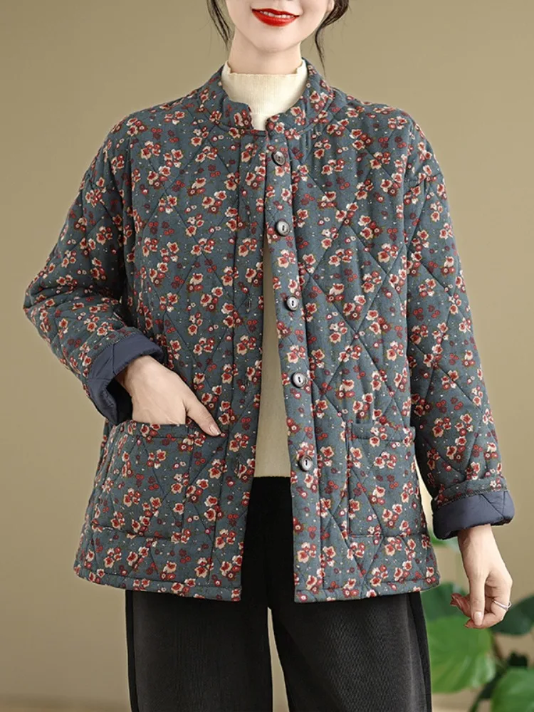 Женская зимняя домашняя одежда Thiened Cotton Jaet, верхняя одежда с цветочным принтом, теплое хлопковое пальто, свободный крой, длинный воротник-стойка
Женская зимняя домашняя одежда Thiened Cotton Jaet, верхняя одежда с цветочным принтом, теплое хлопковое пальто, свободный крой, длинный воротник-стойка