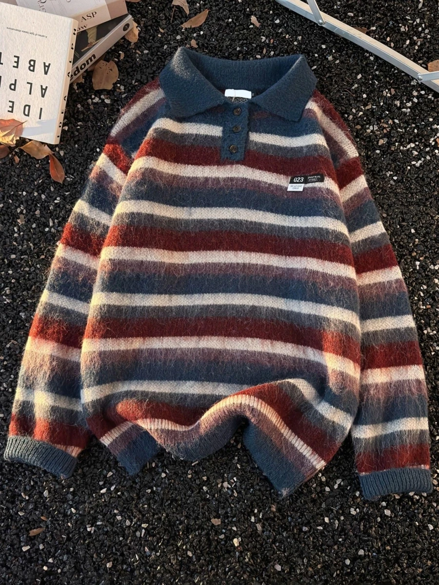 Американский винтажный свободный свитер в полоску унисекс для осени и зимы в стиле Old Money, новый модный топ с отложным воротником
Американский винтажный свободный свитер в полоску унисекс для осени и зимы в стиле Old Money, новый модный топ с отложным воротником