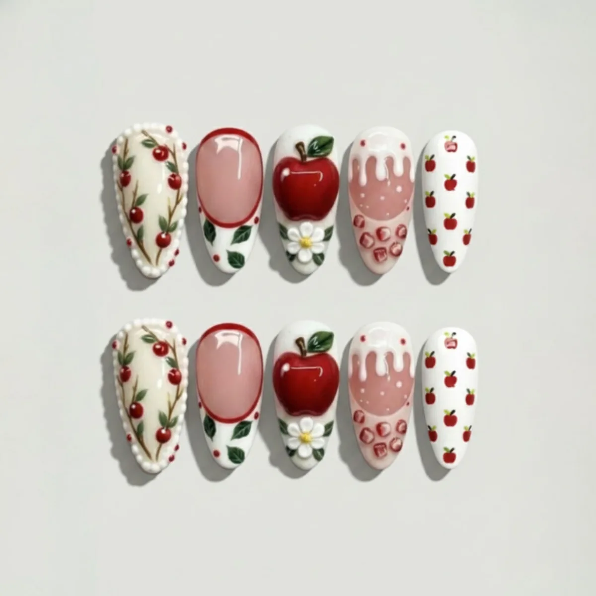 24pcs Finished Almond Press on Fake Nails White Long Nails Tips with Fruit Flower Designfalse Nail Art Wearable French Manicure
24pcs Finished Almond Press on Fake Nails White Long Nails Tips with Fruit Flower Designfalse Nail Art Wearable French Manicure