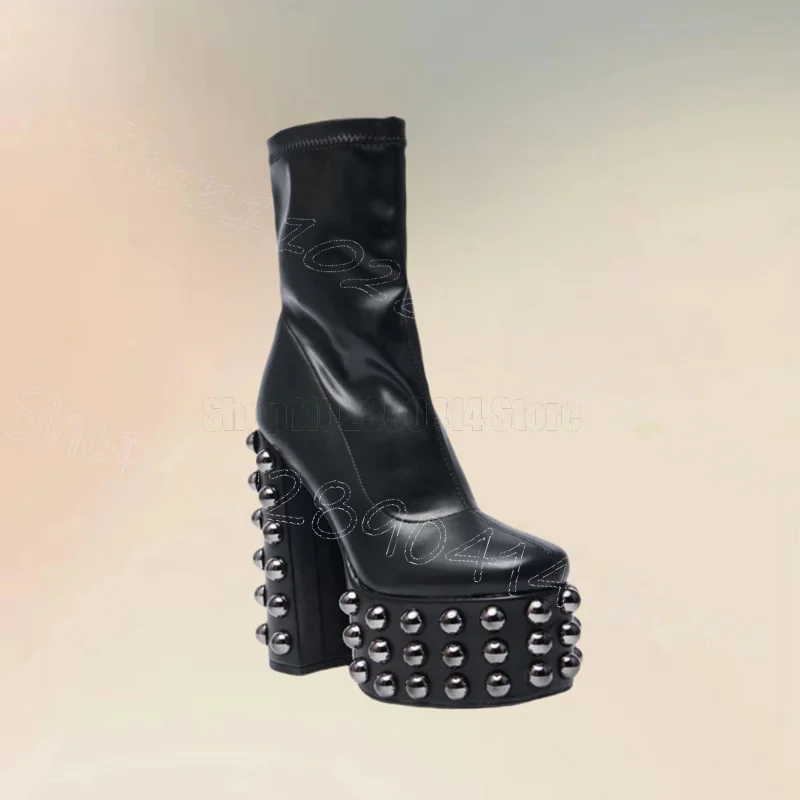 Silver Round Rivets Black Round Toe Platform Boots Side Zipper Women Shoes Chunky High Heel Party Feast 2025 Zapatos Para Mujere
Silver Round Rivets Black Round Toe Platform Boots Side Zipper Women Shoes Chunky High Heel Party Feast 2025 Zapatos Para Mujere