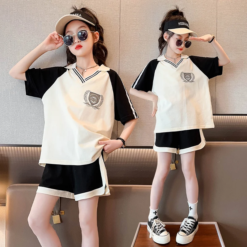 Kids Short-Sleeved Set Patchwork T-shirt + Shorts Girls Trendy Costume Teenage Fashion Casual Tracksuits Child Summer Clothing
Kids Short-Sleeved Set Patchwork T-shirt + Shorts Girls Trendy Costume Teenage Fashion Casual Tracksuits Child Summer Clothing