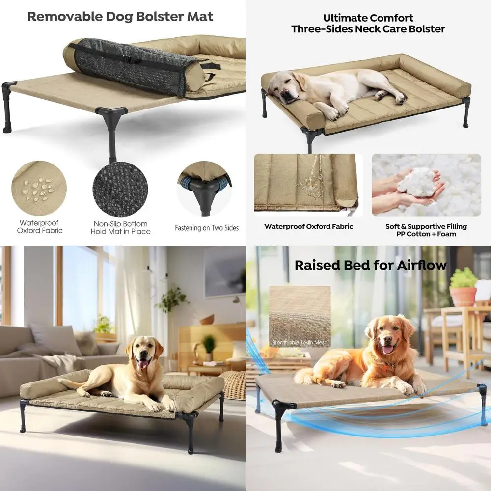 Elevated Dog Bed with Removable Waterproof Bolster and Cushion, Breathable Mesh Cot, Non-Slip Feet, Suitable for Indoor and Outd
Elevated Dog Bed with Removable Waterproof Bolster and Cushion, Breathable Mesh Cot, Non-Slip Feet, Suitable for Indoor and Outd