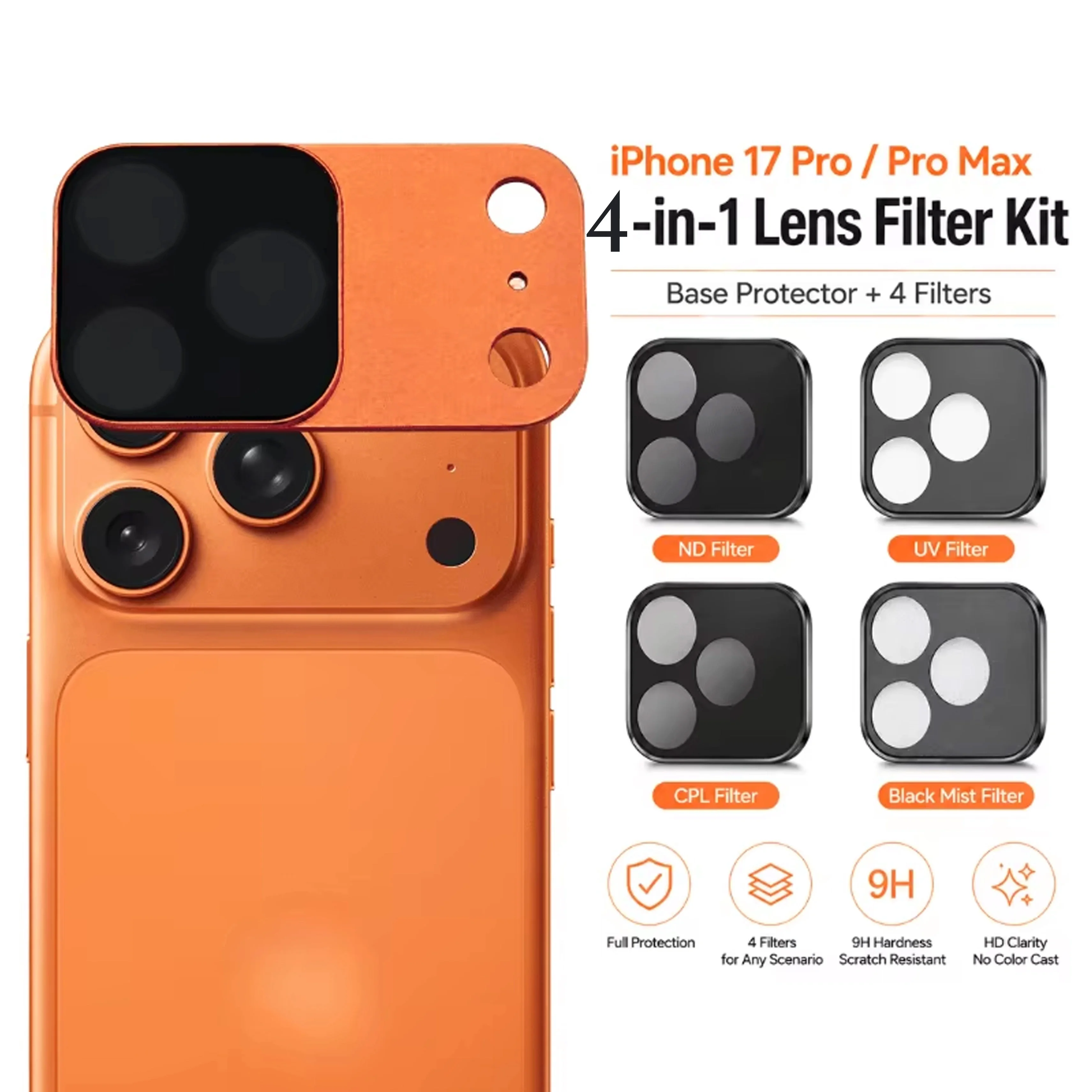 Magnetic Filter Camera Lens Protector for iPhone 17 Pro/17 Pro Max, includes CPL, ND & UV Filters + Lens Protector Film
Magnetic Filter Camera Lens Protector for iPhone 17 Pro/17 Pro Max, includes CPL, ND & UV Filters + Lens Protector Film