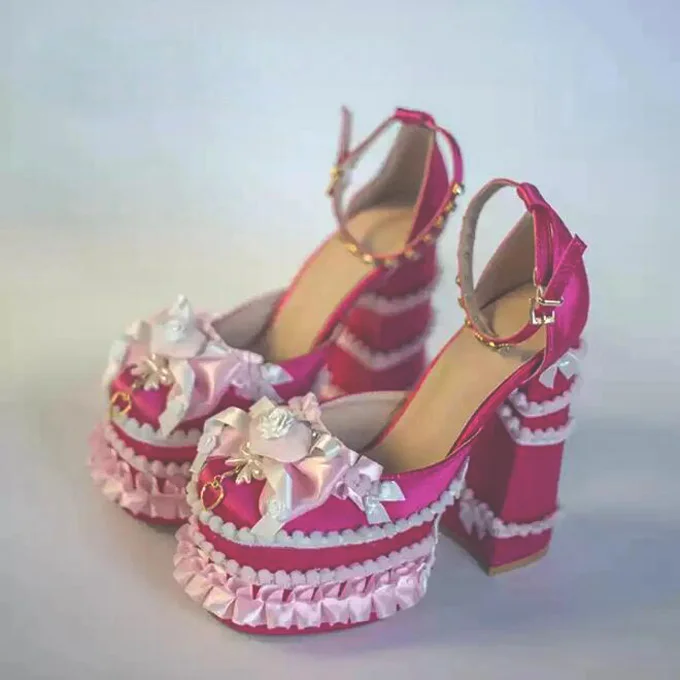 Sweet Skirt Lacework Platform Heart Bow Sandals Chunky High Heel Crystal Buckle Strap Cosplay Pumps Silk Lolita Shoes
Sweet Skirt Lacework Platform Heart Bow Sandals Chunky High Heel Crystal Buckle Strap Cosplay Pumps Silk Lolita Shoes