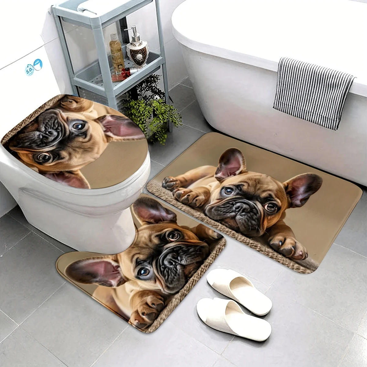 French Bulldog Pattern Bathroom Floor Mat Set 3pcs Non-Slip Absorbent Toilet Lid Cover and U-Shaped Rug
French Bulldog Pattern Bathroom Floor Mat Set 3pcs Non-Slip Absorbent Toilet Lid Cover and U-Shaped Rug