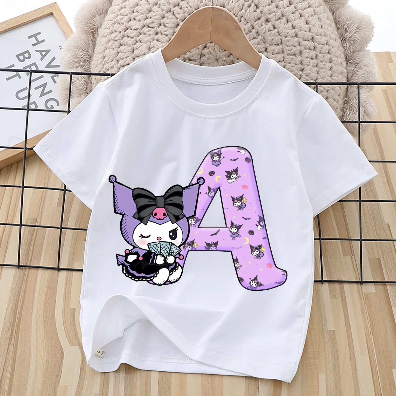 Kuromi T-shirt for Children A-Z Letter Tee Top Summer Round Collar Clothing Fashion White Short Sleeve Kids Casual Clothes Gift
Kuromi T-shirt for Children A-Z Letter Tee Top Summer Round Collar Clothing Fashion White Short Sleeve Kids Casual Clothes Gift