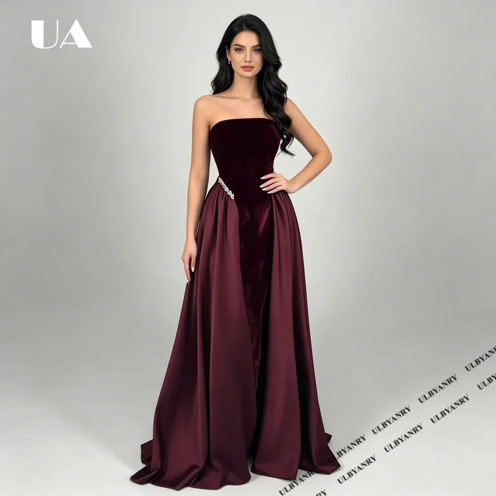 Exquisite Strapless Beading Ball Gown, Glamorous Satin Velvet A-line Prom Dress, Customized Floor-length Train Formal Dress
Exquisite Strapless Beading Ball Gown, Glamorous Satin Velvet A-line Prom Dress, Customized Floor-length Train Formal Dress