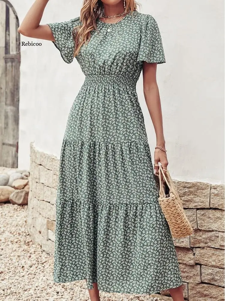 Summer Short Sleeve Maxi Dress Women Fashion Floral Print Casual Bohemian Holidays Long Sundress O Neck Ladies High Waist Dress
Summer Short Sleeve Maxi Dress Women Fashion Floral Print Casual Bohemian Holidays Long Sundress O Neck Ladies High Waist Dress