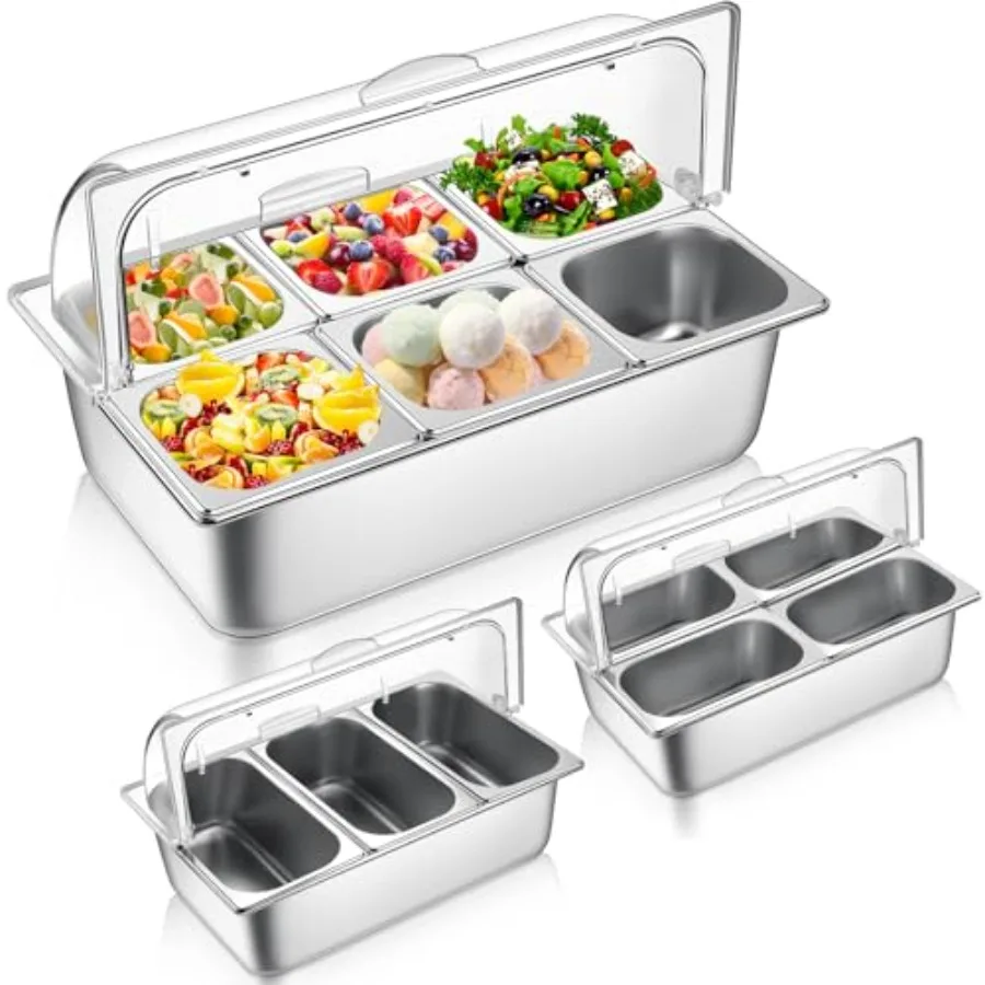 3 Pack Countertop Food Serving Display Container with Clear Roll Top Cover 21 x 13 x 13'' Stainless Steel Condiment Dispenser F
3 Pack Countertop Food Serving Display Container with Clear Roll Top Cover 21 x 13 x 13'' Stainless Steel Condiment Dispenser F
