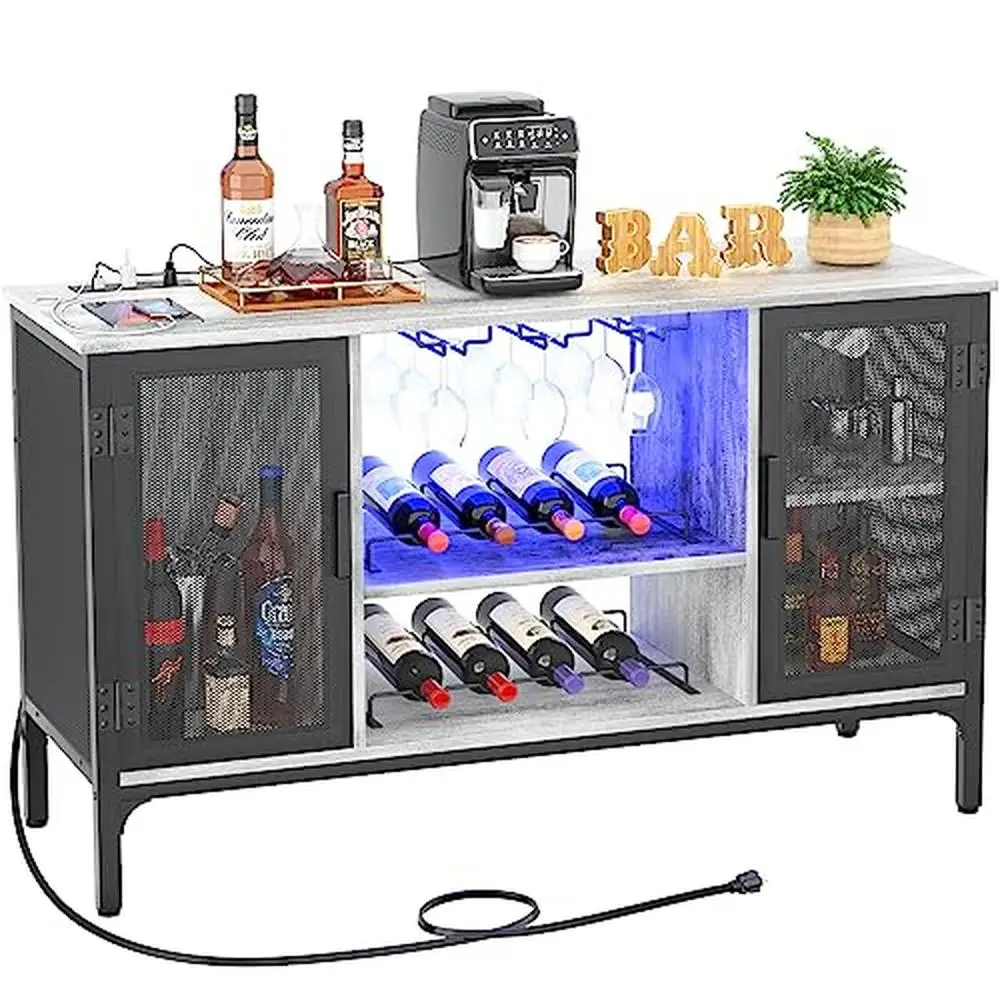 Industrial LED Lights Wine Bar Cabinet with Power Outlets Adjustable Shelves Farmhouse Liquor Glasses Storage Buffett Cabinet TV
Industrial LED Lights Wine Bar Cabinet with Power Outlets Adjustable Shelves Farmhouse Liquor Glasses Storage Buffett Cabinet TV