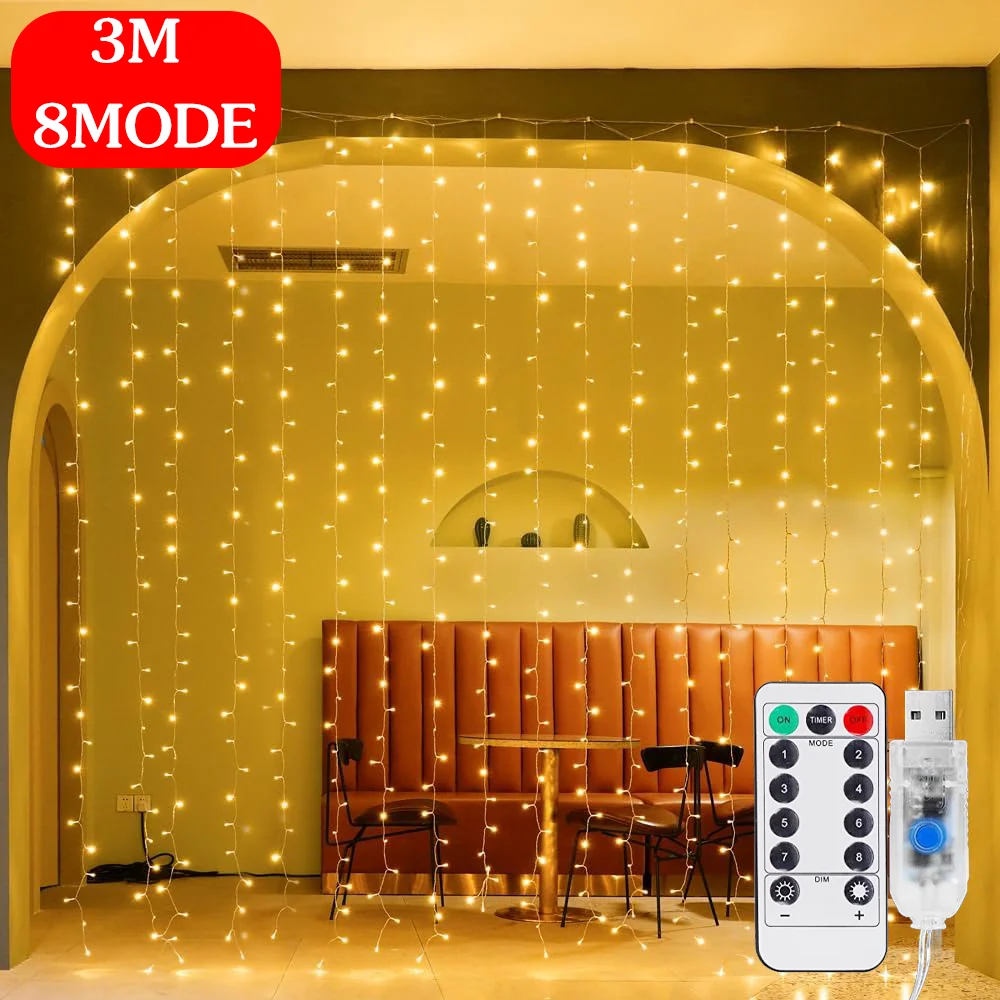 3x3m Curtain Garland on The Window USB Power Fairy Lights Festoon 300LED with Remote New Year Garland Led Lights Christmas Decor
3x3m Curtain Garland on The Window USB Power Fairy Lights Festoon 300LED with Remote New Year Garland Led Lights Christmas Decor