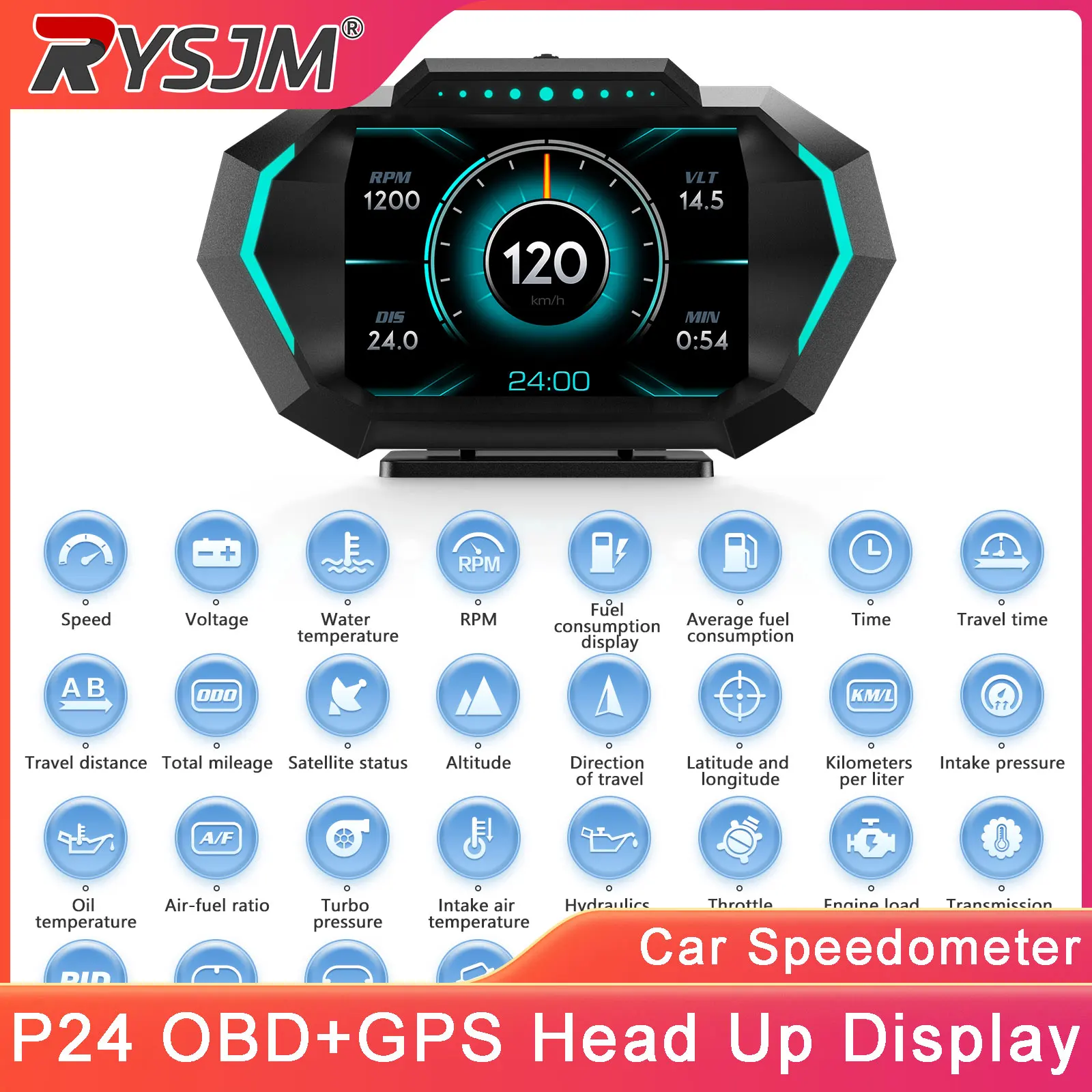 OBD+GPS HUD P24 Car OBD2 Head Up Display HUD Multi-Functional Water Temp RPM Tachometer Oil Temp Speed Fuel Consumption Display
OBD+GPS HUD P24 Car OBD2 Head Up Display HUD Multi-Functional Water Temp RPM Tachometer Oil Temp Speed Fuel Consumption Display