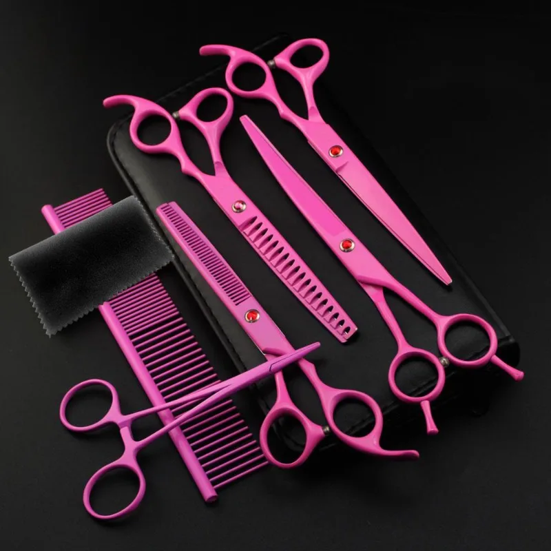 7.0 Inch Pink Pet Grooming Scissors Straight Scissors Curved Shear Thinning and Chunker Scissors Four-Pieces Set for Dogs
7.0 Inch Pink Pet Grooming Scissors Straight Scissors Curved Shear Thinning and Chunker Scissors Four-Pieces Set for Dogs