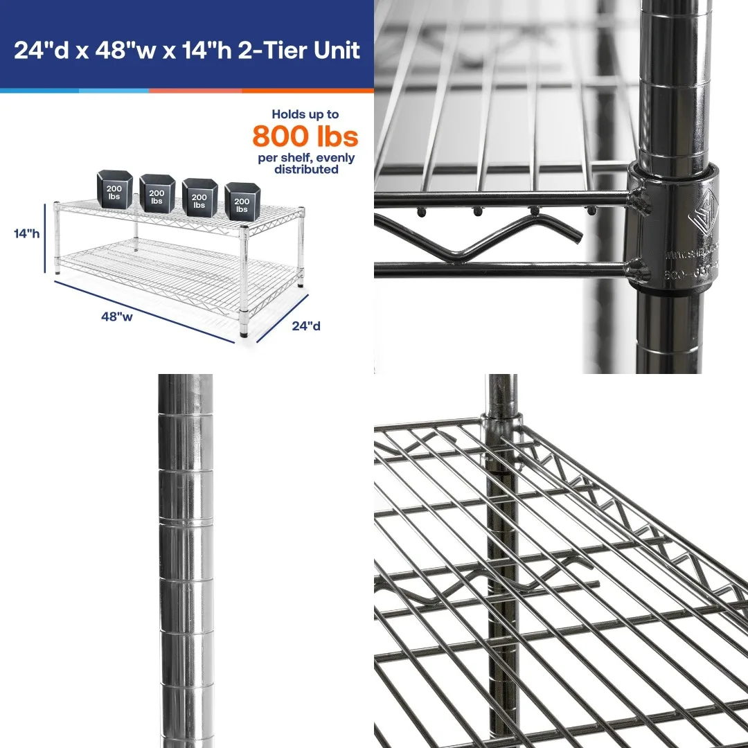 24x48in Chrome Wire Shelving Unit 2-Tier 800lb Shelf Kitchen Garage Storage, Customized
24x48in Chrome Wire Shelving Unit 2-Tier 800lb Shelf Kitchen Garage Storage, Customized
