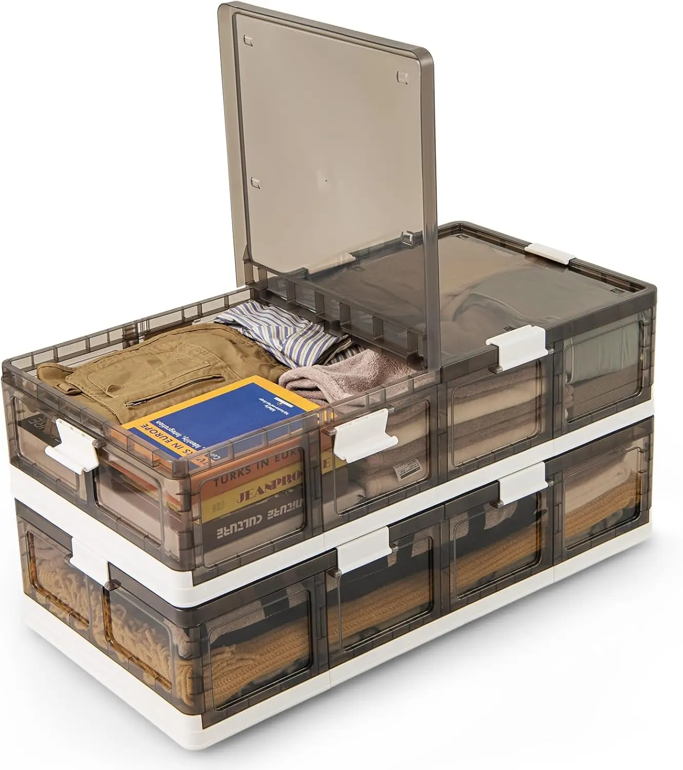 26.5Gal Under Bed Storage Containers, 2 Pack Stackable Rolling Plastic Storage Boxes with Wheels & Lids, Clear Collapsible
26.5Gal Under Bed Storage Containers, 2 Pack Stackable Rolling Plastic Storage Boxes with Wheels & Lids, Clear Collapsible