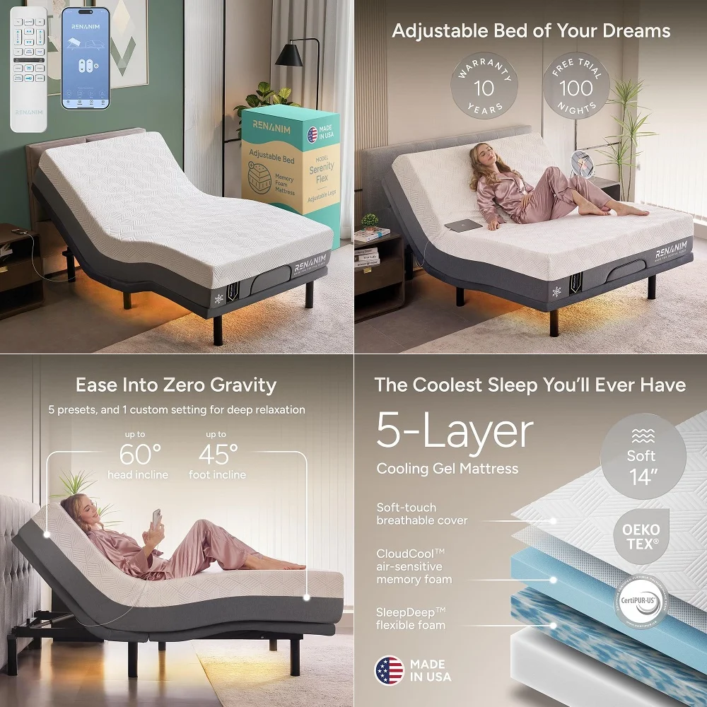 Full Adjustable Bed Base Frame, 4 Ports USB AampC Adjustable Bed Base with UnderBed Nightlight, 3 Minutes Fast Assembly, Wirele
Full Adjustable Bed Base Frame, 4 Ports USB AampC Adjustable Bed Base with UnderBed Nightlight, 3 Minutes Fast Assembly, Wirele