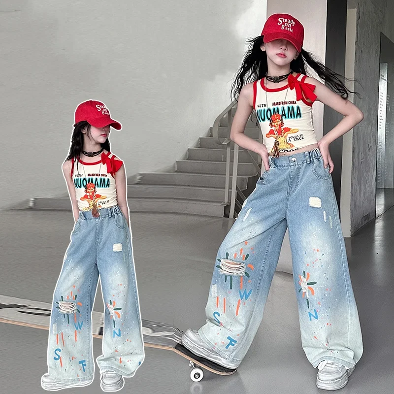Baby Girls Jeans Tween Girls Blue Denim Teenage Trousers With Colorful Drawing Toddler Casual Denim Kids Long Trousers Age 4-14Y
Baby Girls Jeans Tween Girls Blue Denim Teenage Trousers With Colorful Drawing Toddler Casual Denim Kids Long Trousers Age 4-14Y